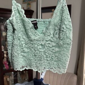 Express Light Green Lace Crop Top